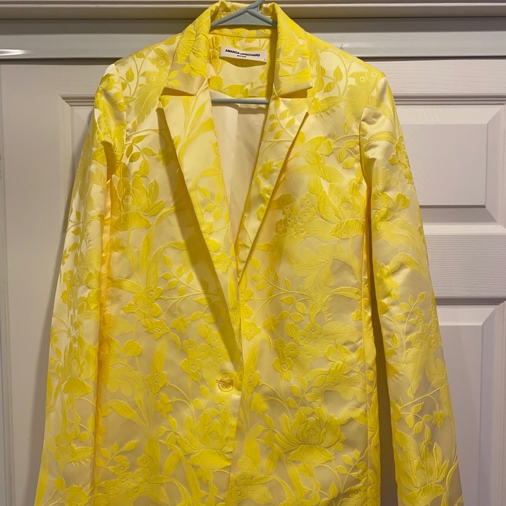 Amanda Uprichard bright yellow floral blazer.